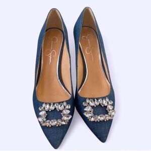 Jessica Simpson denim pointed-toe heels